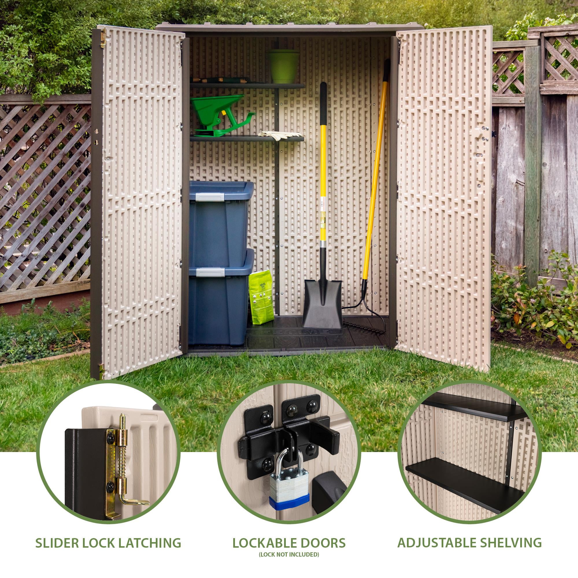 Lifetime DIY Vertical Outdoor Polyethylene Storage Shed, 53 cu. ft., 10.57 Sq. feet, Tan (60326)