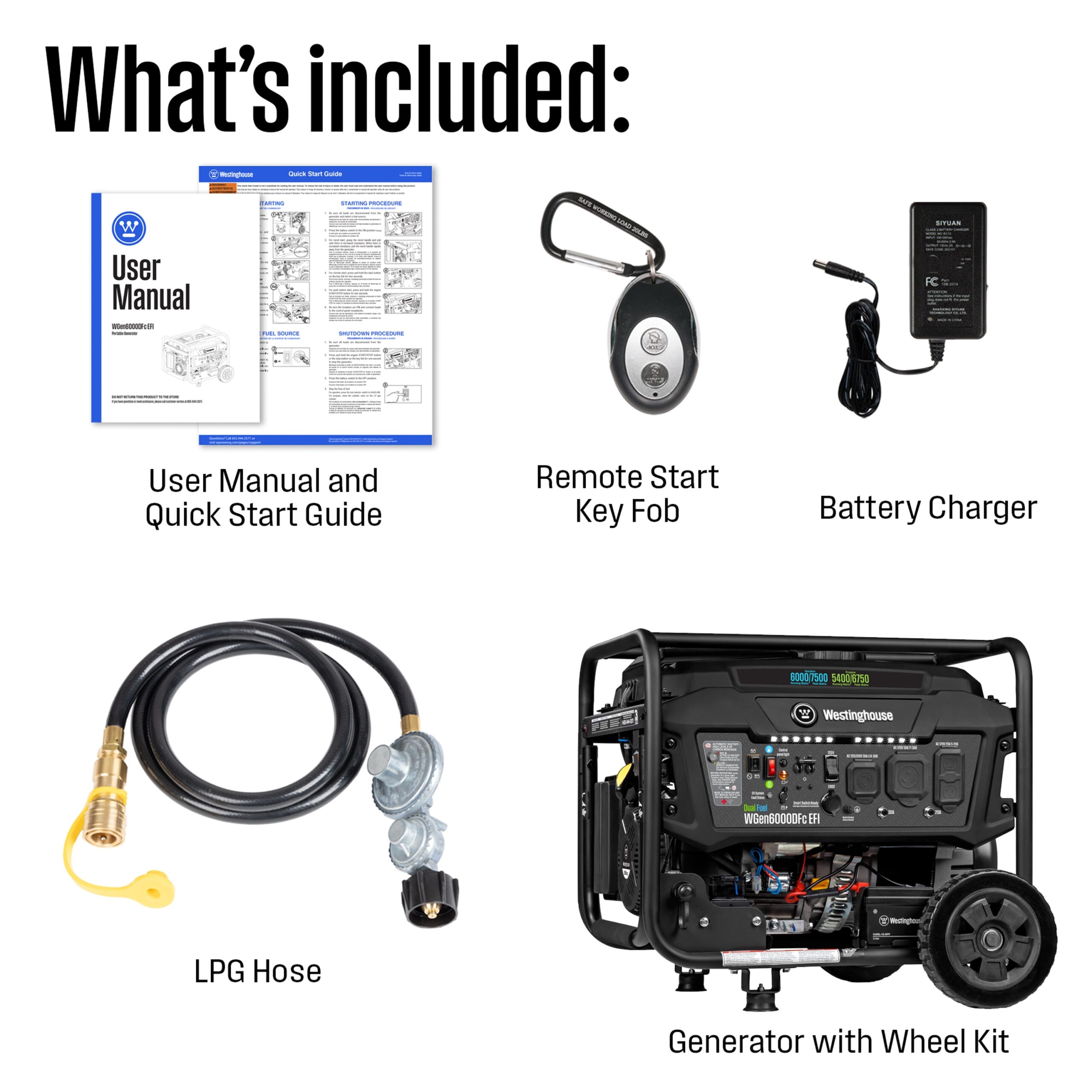 Westinghouse : WGen6000DFc EFI 50 State Remote Electric Start 7500 / 6000 -Watt Dual fuel Portable Generator