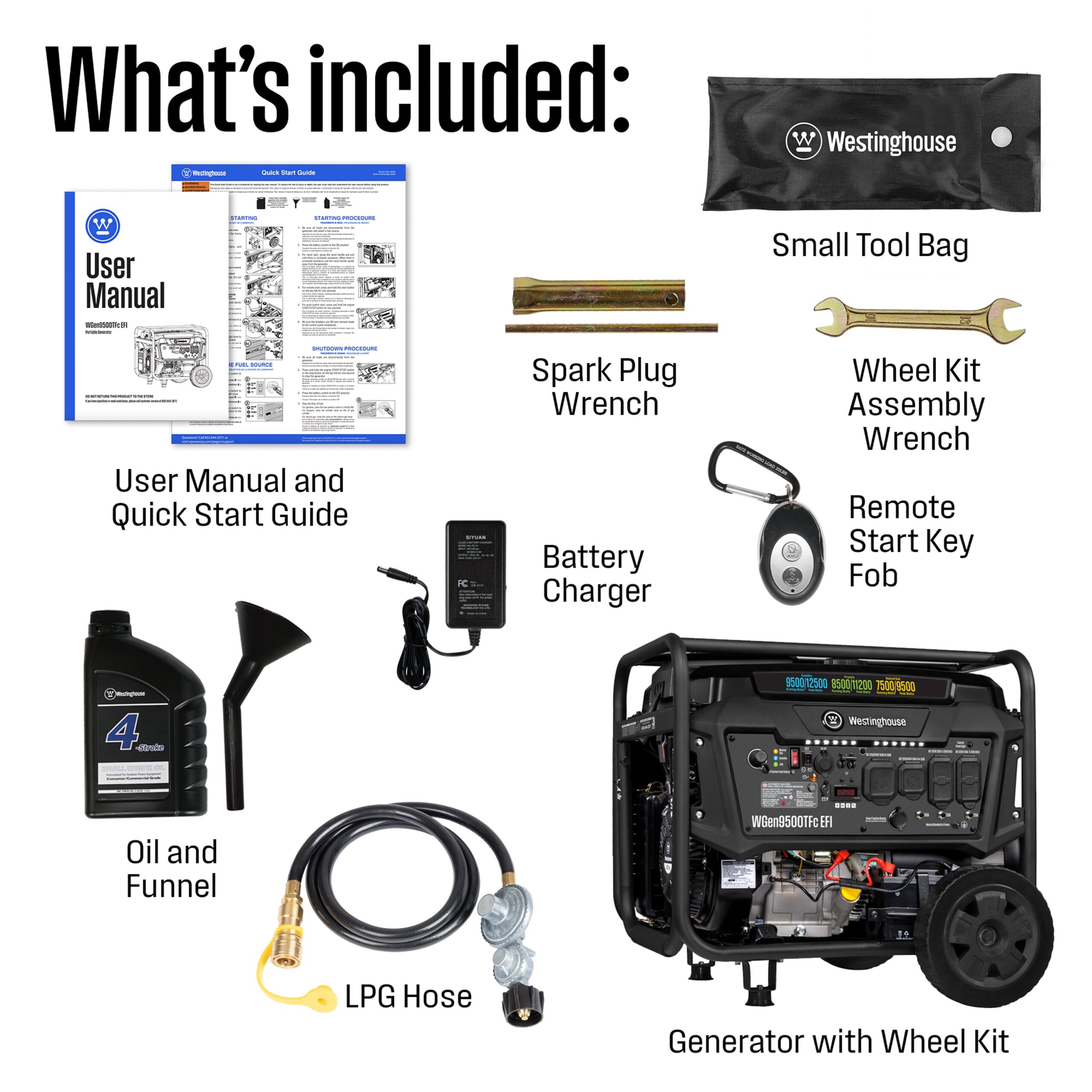 Westinghouse WGen9500TFc EFI 50 State Remote Electric Start 12500 / 9500 -Watt Tri fuel Portable Generator