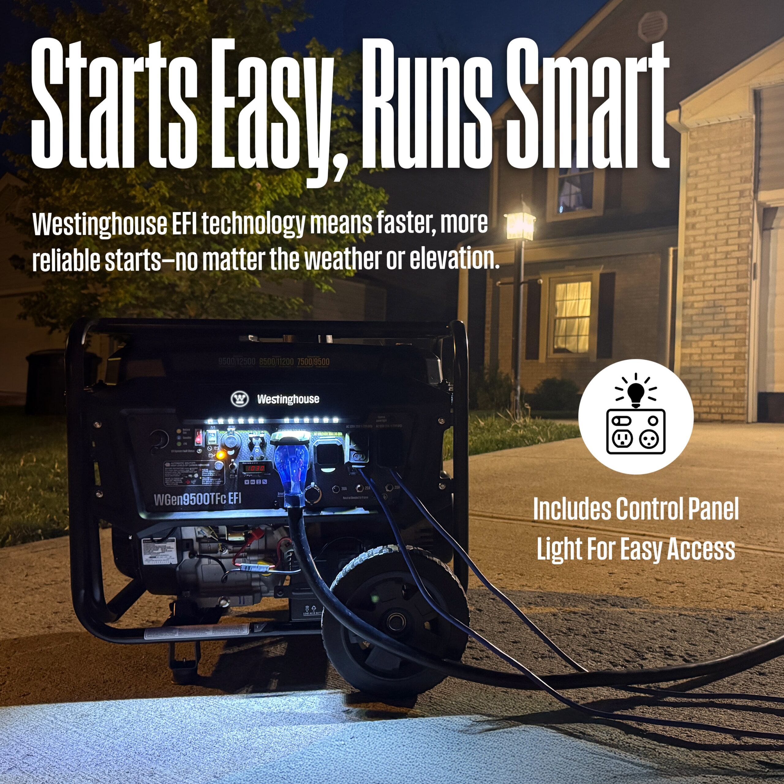 Westinghouse WGen9500TFc EFI 50 State Remote Electric Start 12500 / 9500 -Watt Tri fuel Portable Generator