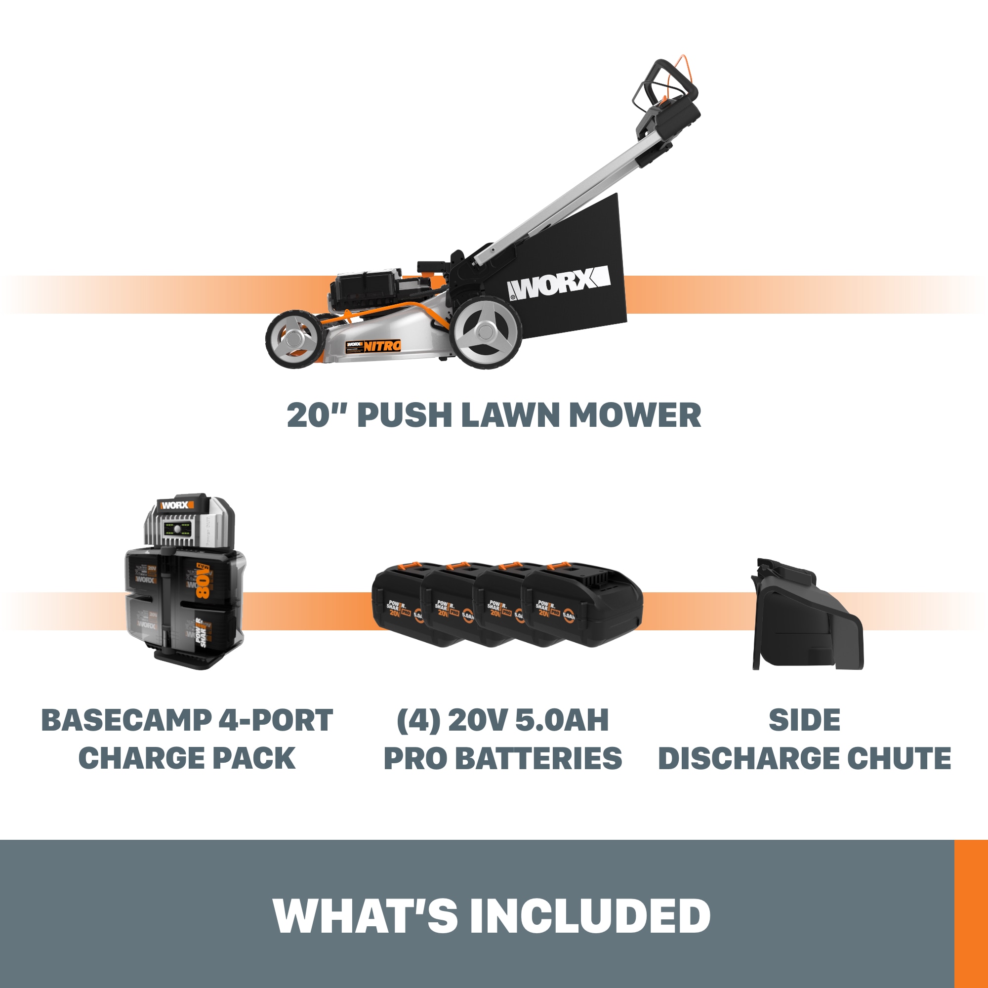 WORX Nitro Power Share 80-volt, 21-in Self Propelled Walk Mower with (4 x 20-volt) 5 Ah Batteries