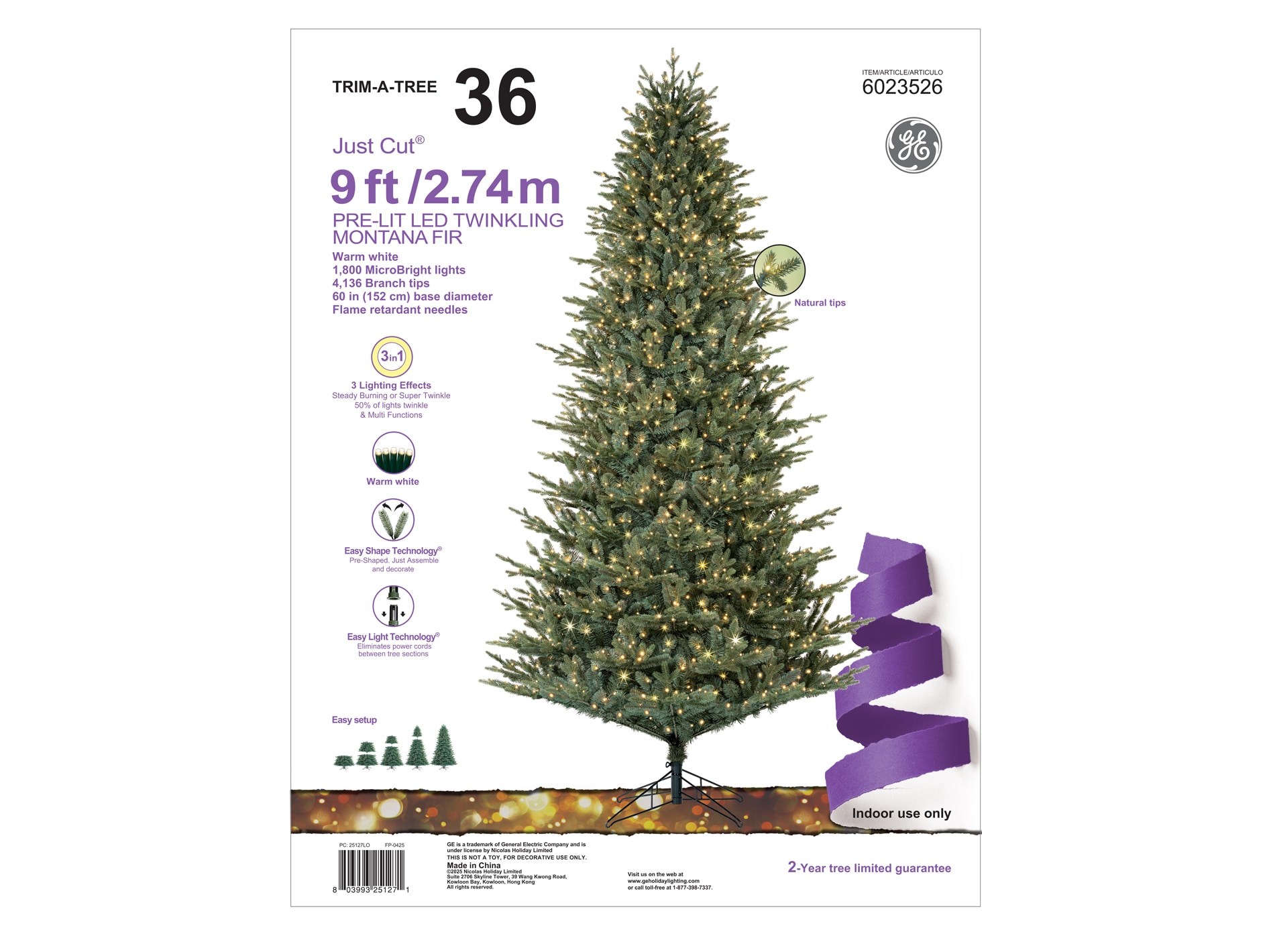 GE 9-ft Montana Fir Pre-lit Artificial Christmas Tree with White LED Lights