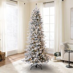 Tree Classics by Balsam Hill 7.5-ft Slim Flocked Snowy Redwood Pre-lit Artificial Christmas Tree with Color Changing LED Lights