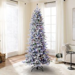 Tree Classics by Balsam Hill 7.5-ft Slim Flocked Snowy Redwood Pre-lit Artificial Christmas Tree with Color Changing LED Lights