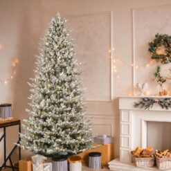 GE 9-ft Flocked Montana Fir Pre-lit Artificial Christmas Tree with White LED Lights
