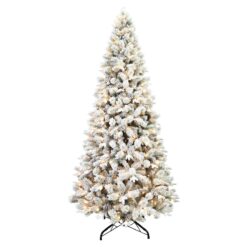 Holiday Living 9-ft Flocked Albany Pine Pre-lit Artificial Christmas Tree with Color Changing LED Lights