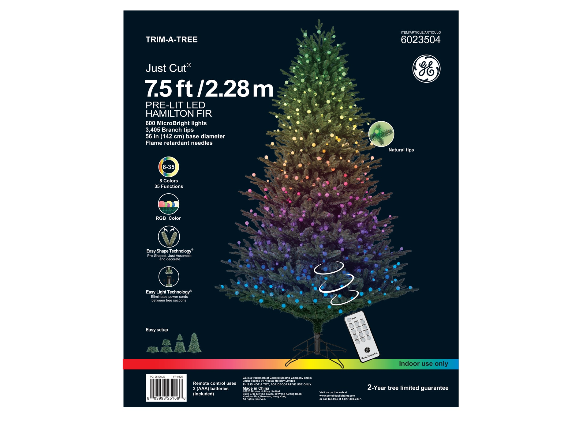 GE 7.5-ft Hamilton Fir Pre-lit Artificial Christmas Tree with Color Changing LED Lights