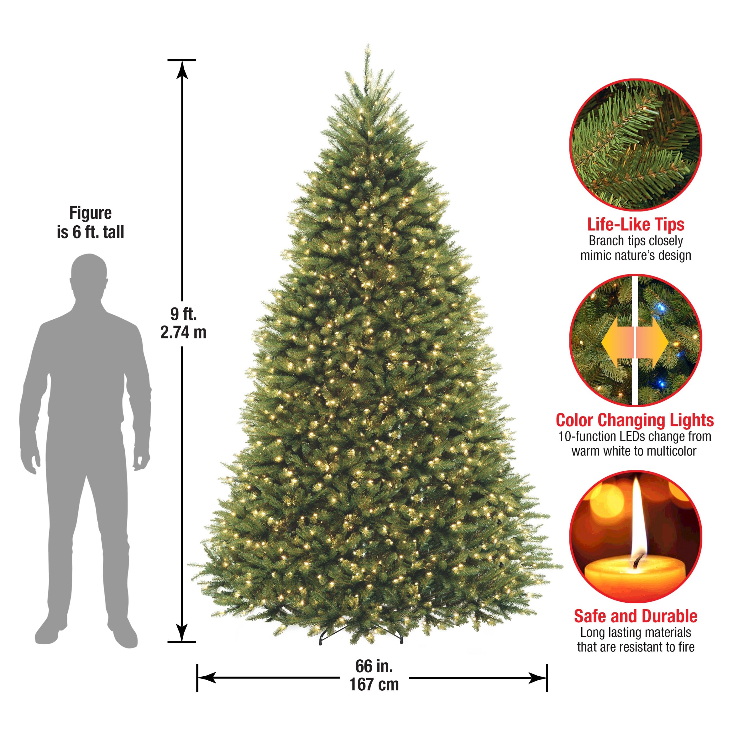 National Tree Company 9-ft Dunhill fir Pre-lit Artificial Christmas Tree LED Lights
