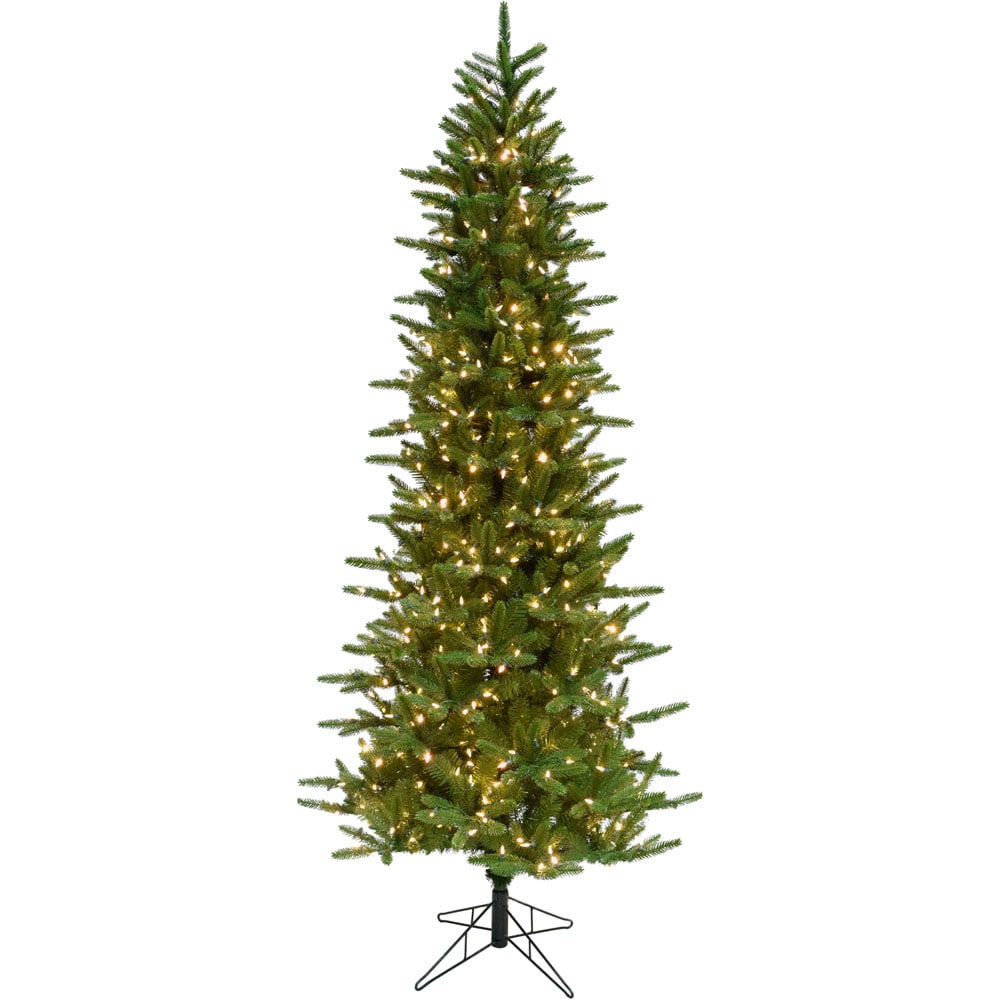 Fraser Hill Farm 9-ft Carmel pine Pre-lit Slim Artificial Christmas Tree with Clear Incandescent Lights