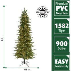 Fraser Hill Farm 9-ft Carmel pine Pre-lit Slim Artificial Christmas Tree with Clear Incandescent Lights