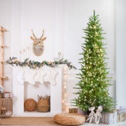 Fraser Hill Farm 9-ft Carmel pine Pre-lit Slim Artificial Christmas Tree with Clear Incandescent Lights