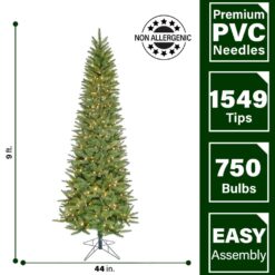 Fraser Hill Farm 9-ft Winter falls Pre-lit Slim Artificial Christmas Tree with White LED Lights