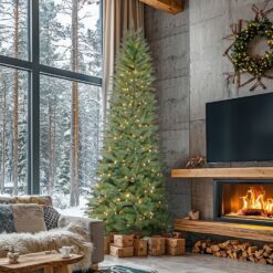 Fraser Hill Farm 9-ft Winter falls Pre-lit Slim Artificial Christmas Tree with White LED Lights