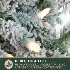 Fraser Hill Farm 7.5-ft Mountain pine Pre-lit Flocked Artificial Christmas Tree with White LED Lights