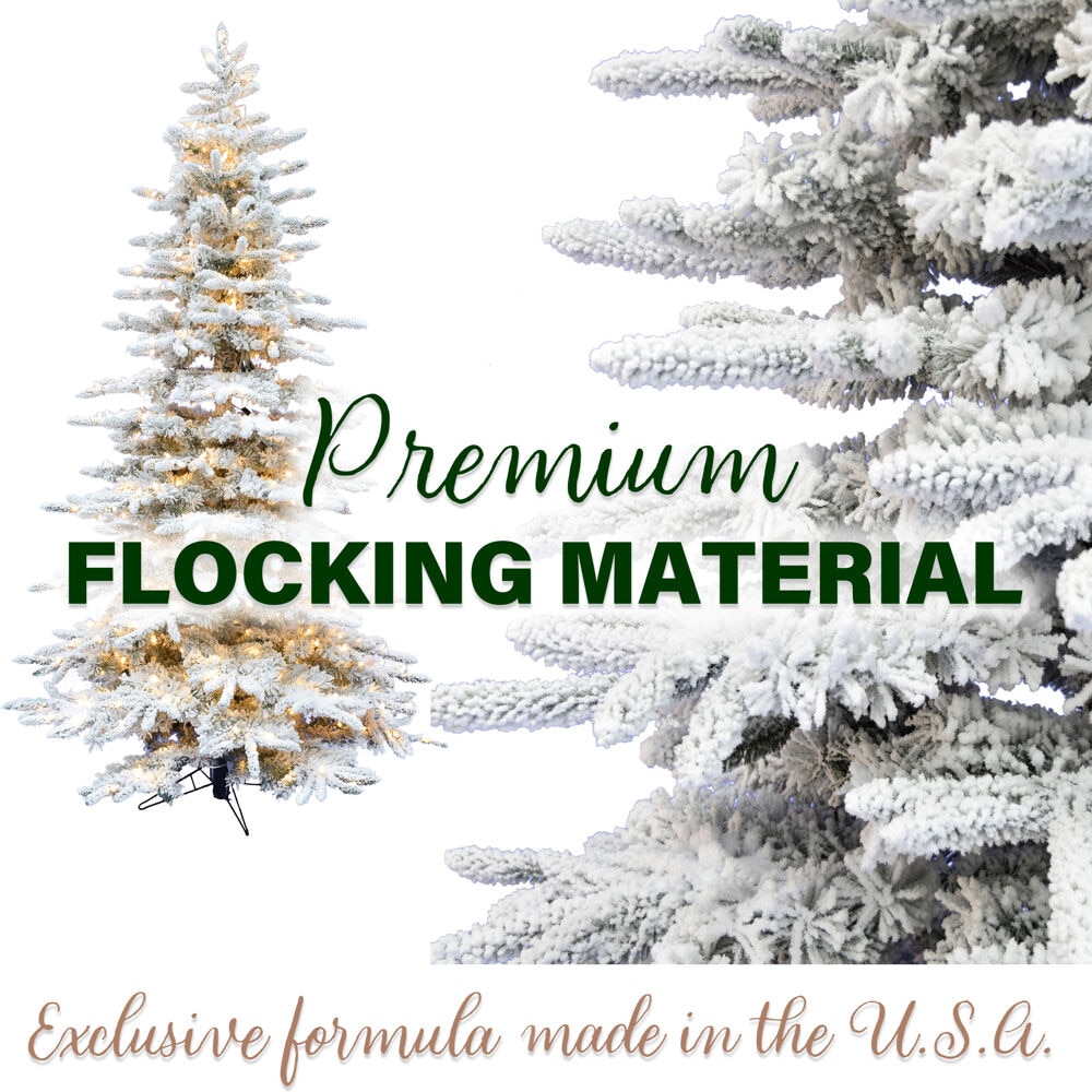 Fraser Hill Farm 12-ft Valley pine Pre-lit Flocked White Artificial Christmas Tree with White LED Lights