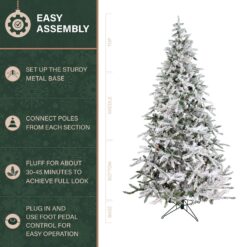 Fraser Hill Farm 7.5-ft Mountain pine Pre-lit Flocked Artificial Christmas Tree with Clear Incandescent Lights