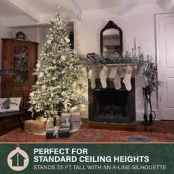 Fraser Hill Farm 7.5-ft Mountain pine Pre-lit Flocked Artificial Christmas Tree with Clear Incandescent Lights