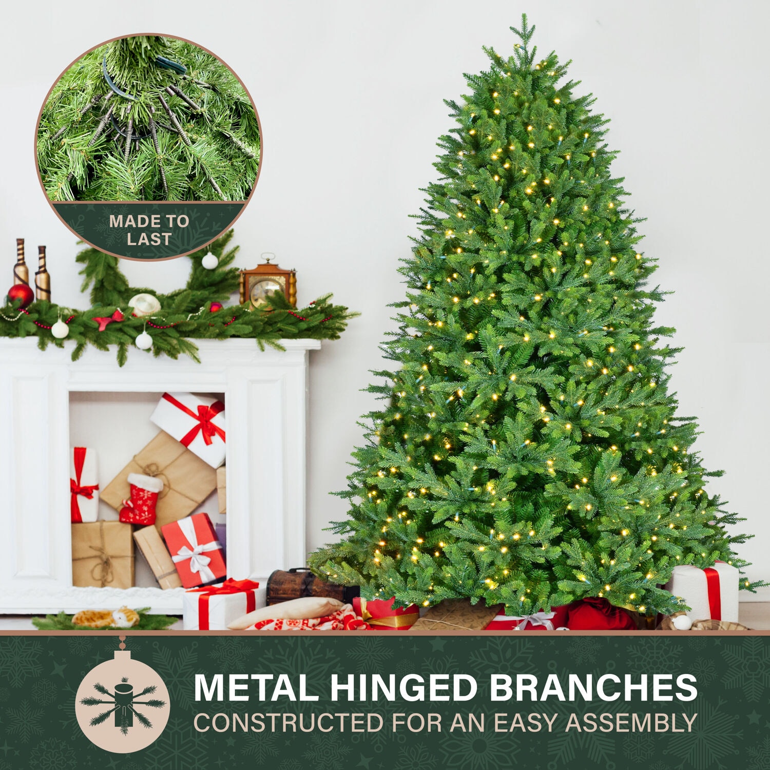 Fraser Hill Farm 8-ft Wintergreen fir Pre-lit Artificial Christmas Tree with White LED Lights