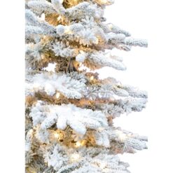 Fraser Hill Farm 12-ft Valley pine Pre-lit Flocked White Artificial Christmas Tree with Clear Incandescent Lights