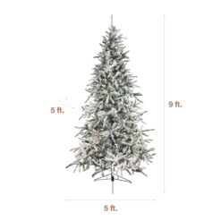 Fraser Hill Farm 9-ft Mountain pine Pre-lit Flocked Artificial Christmas Tree with White LED Lights