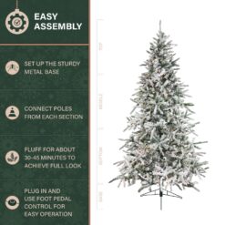 Fraser Hill Farm 9-ft Mountain pine Pre-lit Flocked Artificial Christmas Tree with White LED Lights