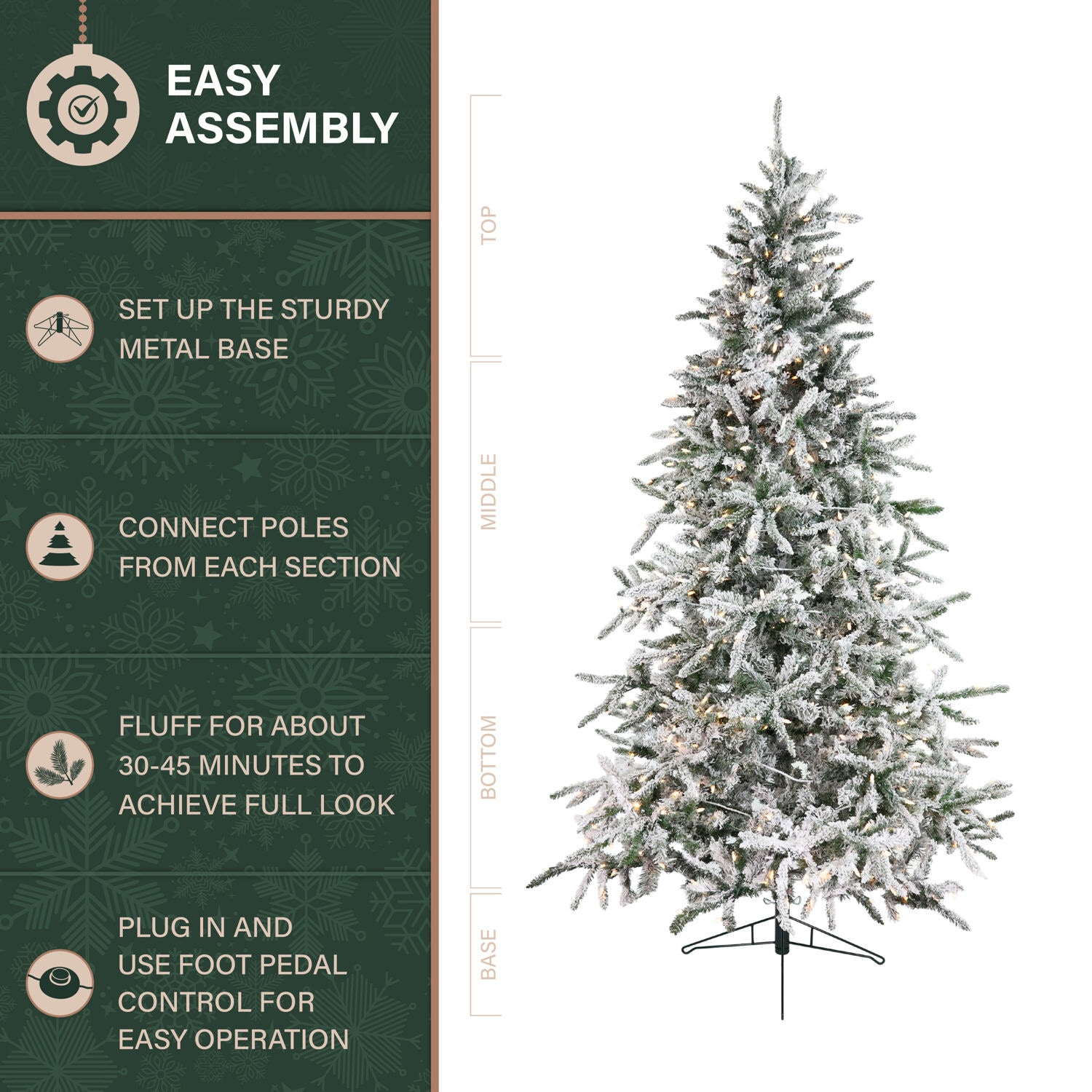 Fraser Hill Farm 9-ft Mountain pine Pre-lit Flocked Artificial Christmas Tree with White LED Lights