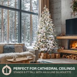Fraser Hill Farm 9-ft Mountain pine Pre-lit Flocked Artificial Christmas Tree with White LED Lights