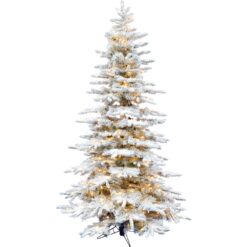 Fraser Hill Farm 10-ft Mountain pine Pre-lit Flocked Artificial Christmas Tree with Clear Incandescent Lights