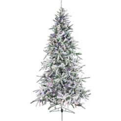 Fraser Hill Farm 9-ft Mountain pine Pre-lit Flocked White Artificial Christmas Tree with Multicolor LED Lights