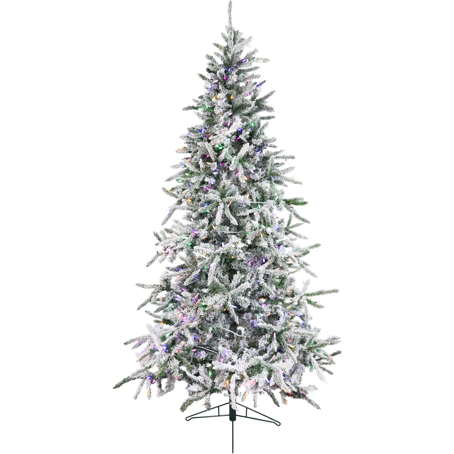 Fraser Hill Farm 9-ft Mountain pine Pre-lit Flocked White Artificial Christmas Tree with Multicolor LED Lights