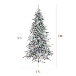 Fraser Hill Farm 9-ft Mountain pine Pre-lit Flocked White Artificial Christmas Tree with Multicolor LED Lights