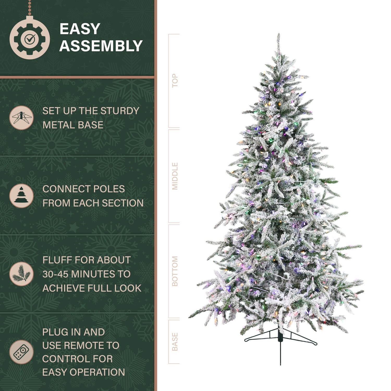 Fraser Hill Farm 9-ft Mountain pine Pre-lit Flocked White Artificial Christmas Tree with Multicolor LED Lights