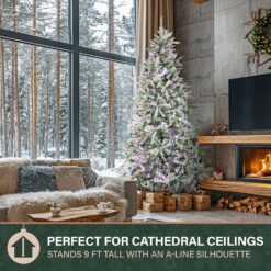 Fraser Hill Farm 9-ft Mountain pine Pre-lit Flocked White Artificial Christmas Tree with Multicolor LED Lights