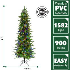 Fraser Hill Farm 9-ft Carmel pine Pre-lit Slim Artificial Christmas Tree LED Lights
