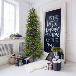 Fraser Hill Farm 9-ft Carmel pine Pre-lit Slim Artificial Christmas Tree LED Lights