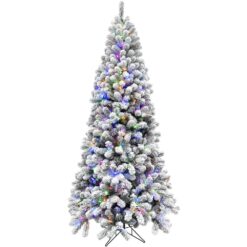 Fraser Hill Farm 7.5-ft Alaskan pine Pre-lit Flocked White Artificial Christmas Tree LED Lights