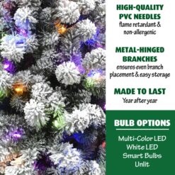 Fraser Hill Farm 7.5-ft Alaskan pine Pre-lit Flocked White Artificial Christmas Tree LED Lights