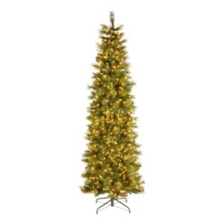 National Tree Company 9-ft Carolina pine Pre-lit Slim Flocked Artificial Christmas Tree with White Incandescent Lights