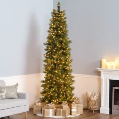 National Tree Company 9-ft Carolina pine Pre-lit Slim Flocked Artificial Christmas Tree with White Incandescent Lights