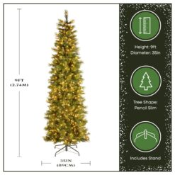 National Tree Company 9-ft Carolina pine Pre-lit Slim Flocked Artificial Christmas Tree with White Incandescent Lights