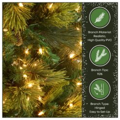National Tree Company 9-ft Carolina pine Pre-lit Slim Flocked Artificial Christmas Tree with White Incandescent Lights