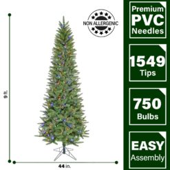 Fraser Hill Farm 9-ft Winter falls Pre-lit Slim Artificial Christmas Tree LED Lights