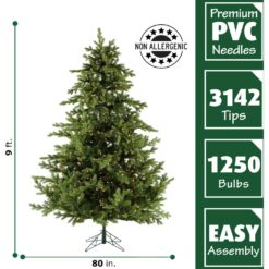 Fraser Hill Farm 9-ft Woodside pine Pre-lit Artificial Christmas Tree with White LED Lights