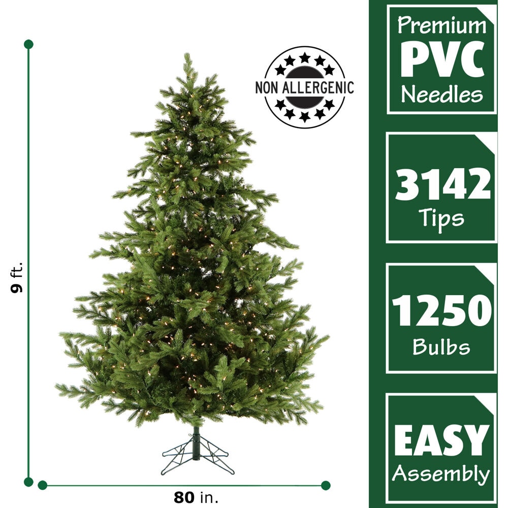 Fraser Hill Farm 9-ft Woodside pine Pre-lit Artificial Christmas Tree with White LED Lights