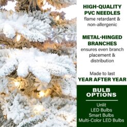 Fraser Hill Farm 10-ft Mountain pine Pre-lit Flocked White Artificial Christmas Tree LED Lights
