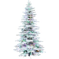 Fraser Hill Farm 9-ft Valley pine Pre-lit Flocked White Artificial Christmas Tree LED Lights