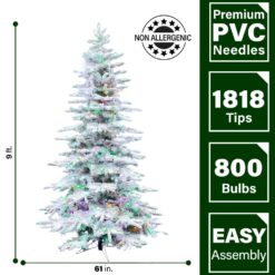 Fraser Hill Farm 9-ft Valley pine Pre-lit Flocked White Artificial Christmas Tree LED Lights