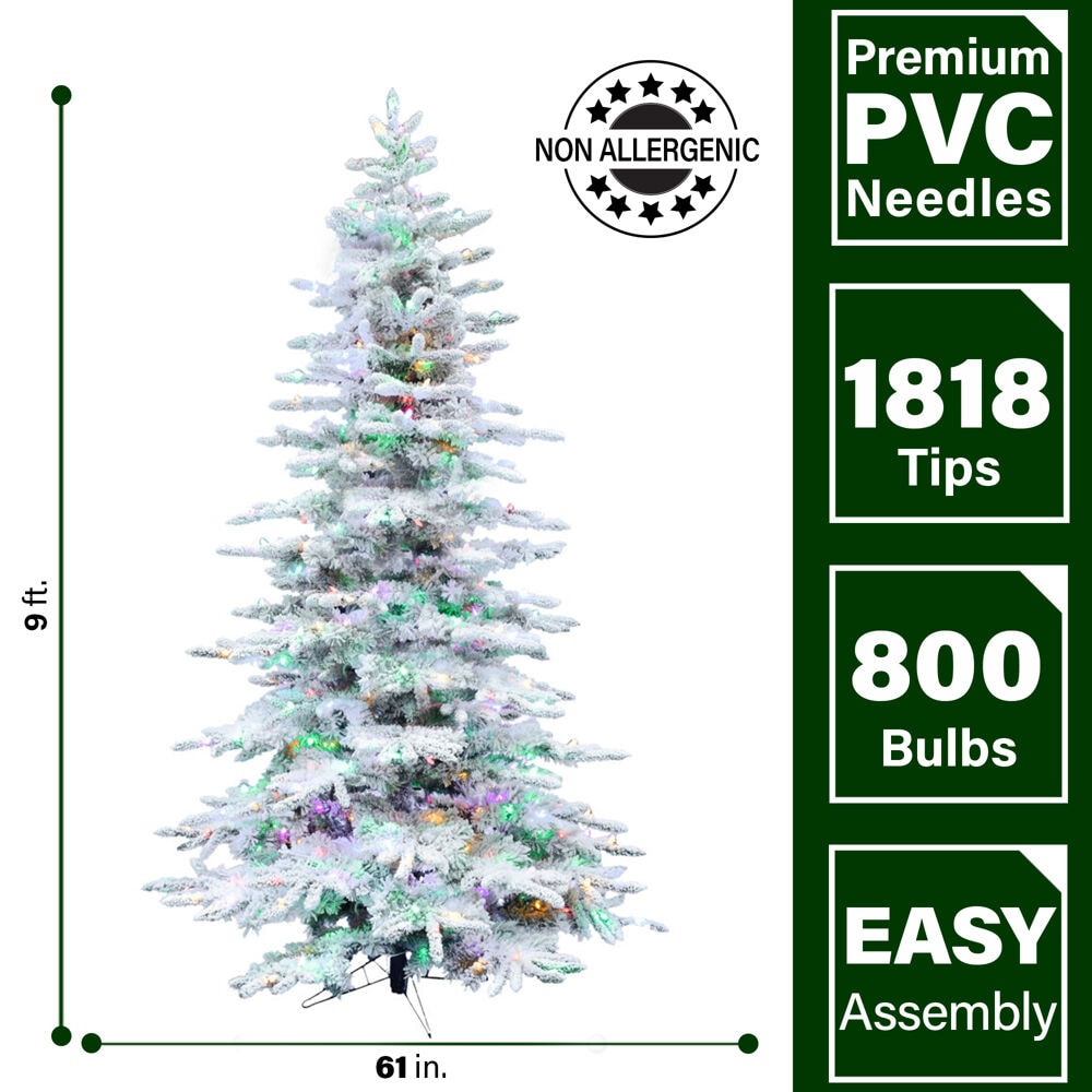 Fraser Hill Farm 9-ft Valley pine Pre-lit Flocked White Artificial Christmas Tree LED Lights