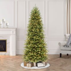 Puleo International 10-ft Fir Pre-lit Slim Artificial Christmas Tree with White LED Lights