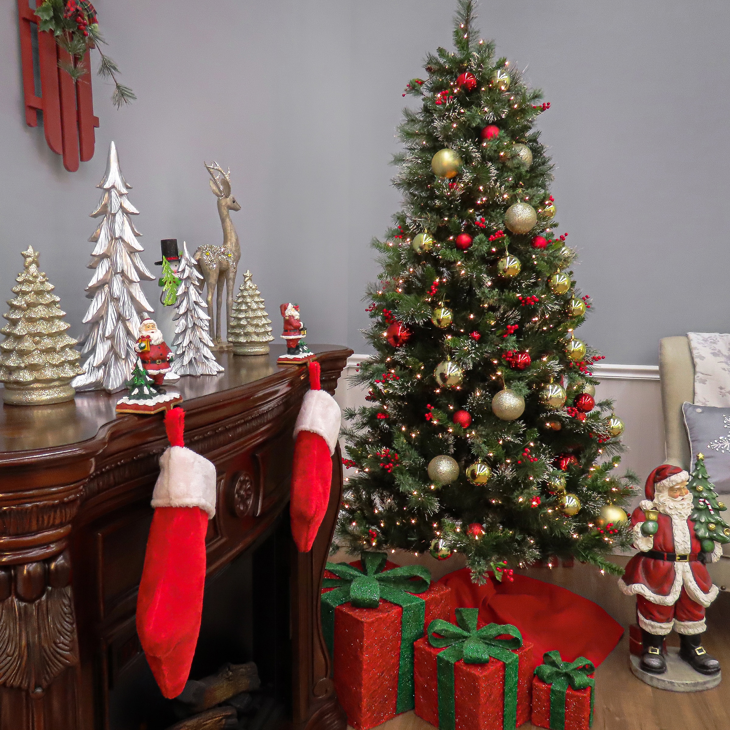 National Tree Company 7.5-ft Pine Pre-lit Artificial Christmas Tree with White Incandescent Lights